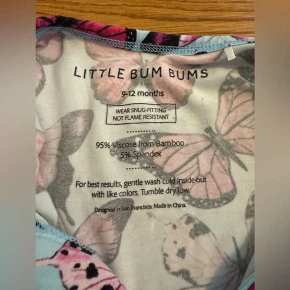 Little Bum Bums Baby Girl Butterfly Pajamas size 9-12 Months - Picture 4 of 9